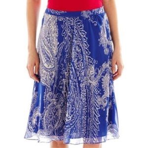 Liz Claiborne A-line Knee/midi length skirt Paisley Print size 12 Blue/off White